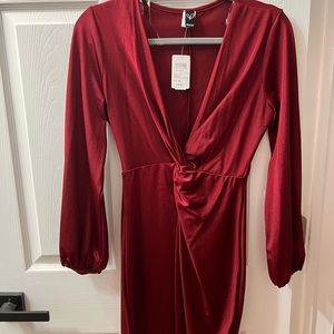 NWT Burgundy Deep Plunge Mini Dress